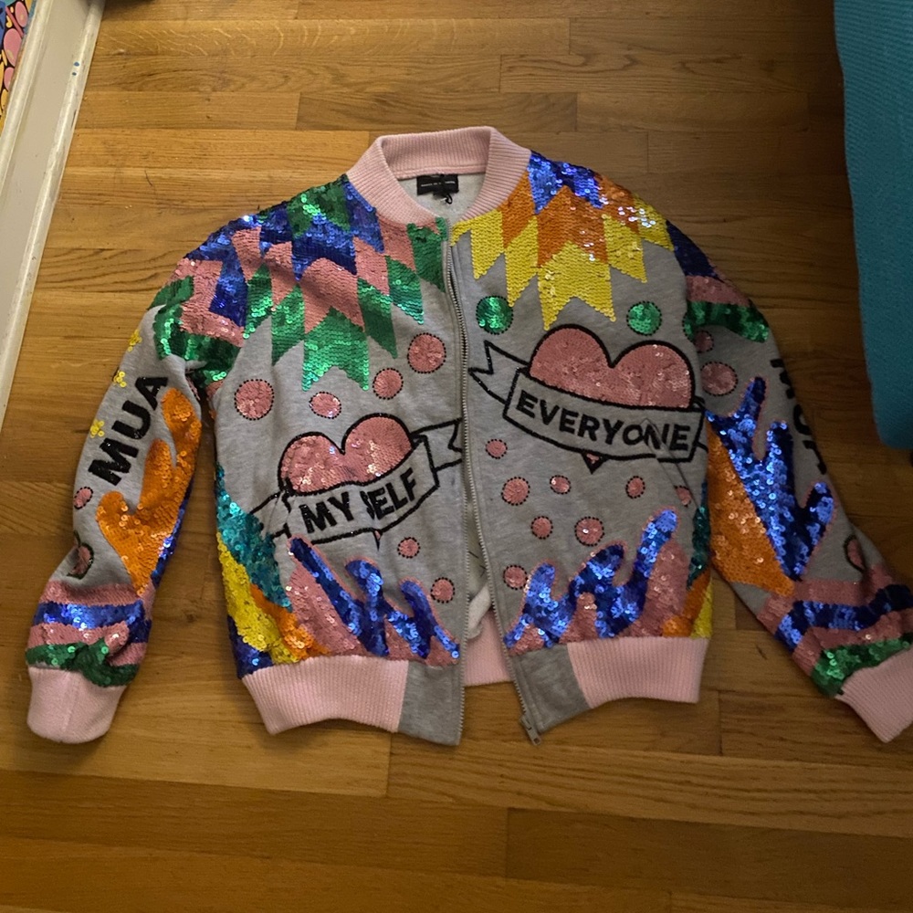 House of Mua Mua Sequin Embellished Pink & Multicolor Bomber Jacket